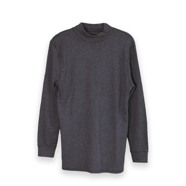Men's long sleeve flame-resistant shirt that has a high neck line. The shirt is dark grey in color with color matched thread. 